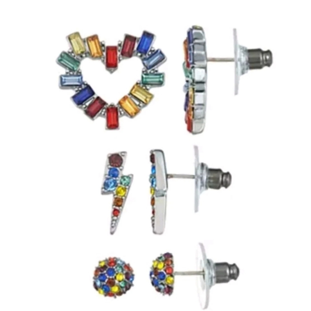 Simply Vera Wang Multicolor Crystal Heart Lightning Bolt Rainbow Stud Earrings